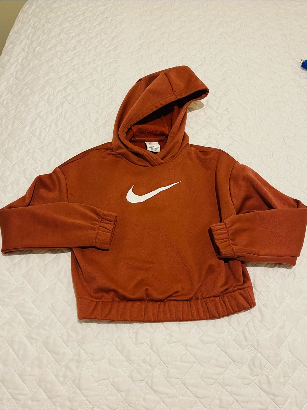 Nike Kids Rust Orange Hooded Sweatshirt with White Swoosh